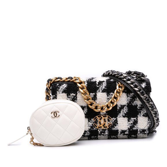Pre-Loved Chanel Houndstooth Tweed 19 Wallet On Chain - Picture 1 of 11